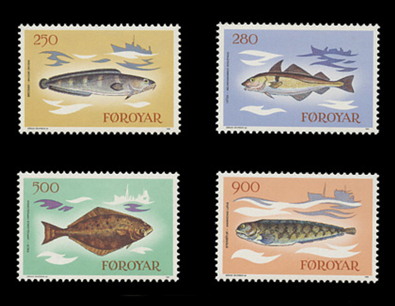 FAROE ISLANDS Scott #  97-100, 1983 Fish - Tusk, Haddock, Halibut, Catfish (Set of 4)
