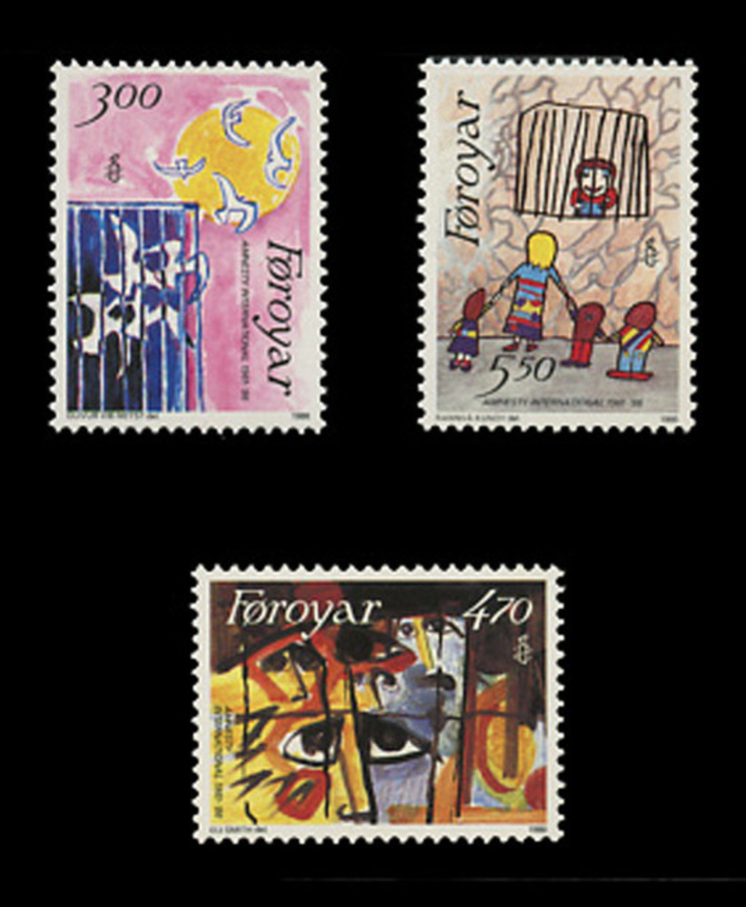 FAROE ISLANDS Scott # 145-7, 1986 Amnesty International, 25th Anniversary (Set of 3)