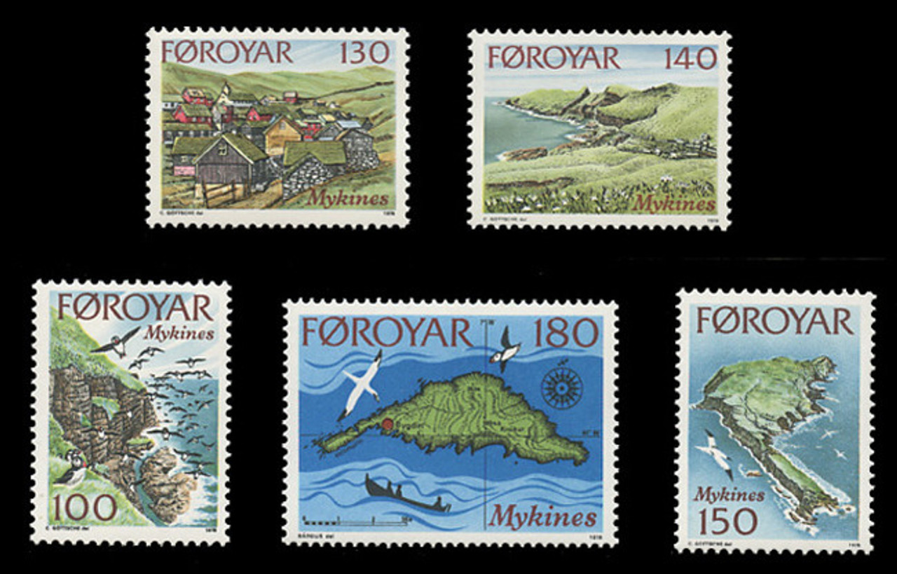 FAROE ISLANDS Scott #  31-5, 1978 Mykines Islands, Views, Scenes, Maps (Set of 5)