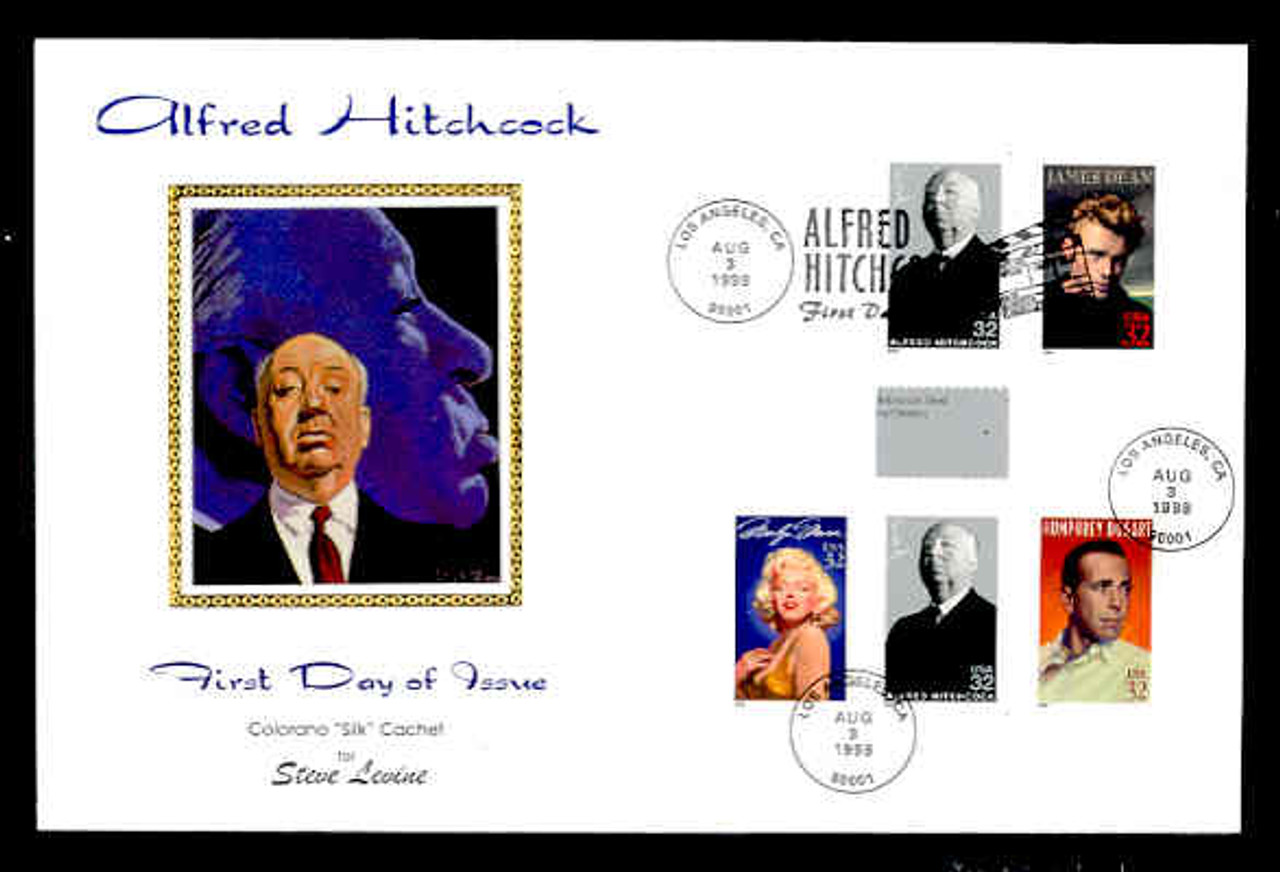 U.S. Scott #3226 Alfred Hitchcock Press Sheet First Day Cover.  Steve Levine/Colorano cachet,  PAIR with Horizontal Gutter in COMBO with other Legends. (See Warranty)