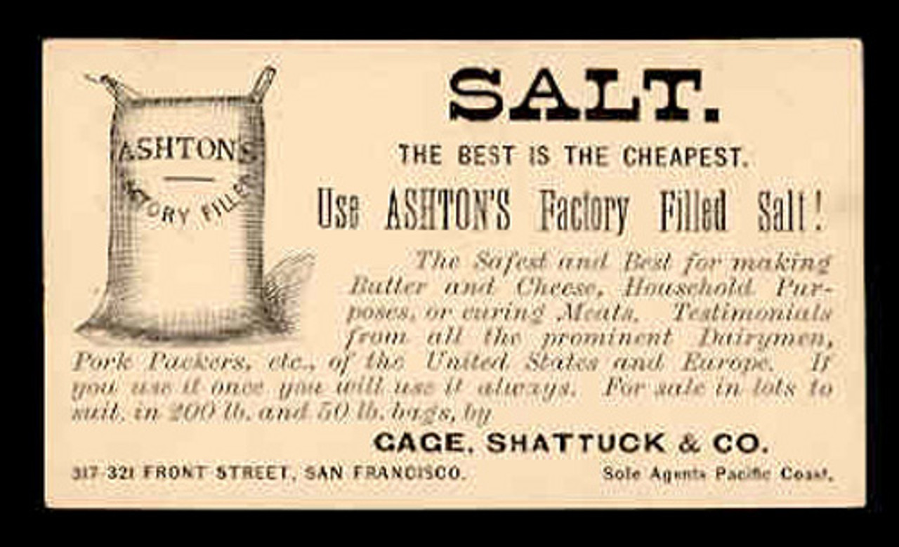 Ashton's Factory-Filled Salt Advertising Postal Card (On Scott #UX7) - Est. period of use, 1880s.