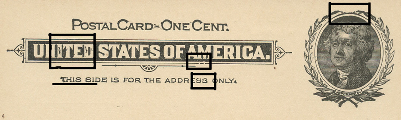 U.S. Scott # UX  14, 1897 1c Thomas Jefferson, black on buff, VARIETY 3 - MINT FACE Postal Card (See Warranty)