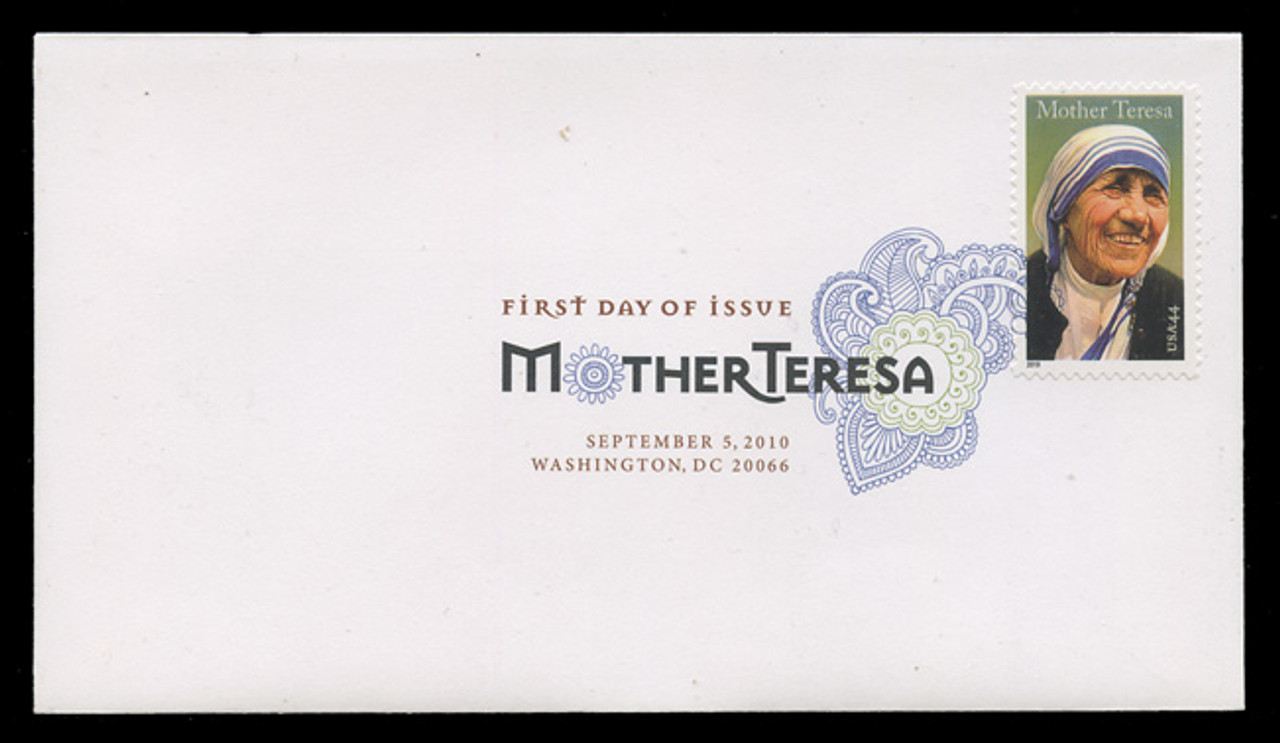 U.S. Scott #4475, 2010 44c Mother Teresa First Day Cover.  Digital Colorized Postmark