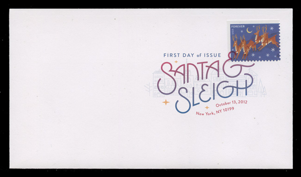 U.S. Scott #4712-5, 2012 (45c) Christmas - Santa & Reindeer SET of 4 First Day Covers.  Digital Colorized Postmarks