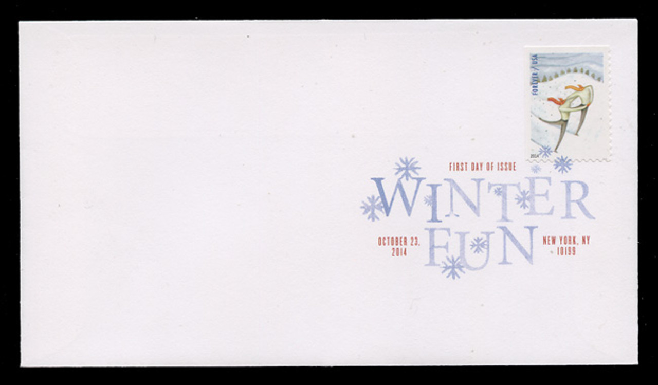 U.S. Scott #4937-40, 2014 (49c) Winter Fun - Long Stamps SET of 4 First Day Covers.  Digital Colorized Postmarks