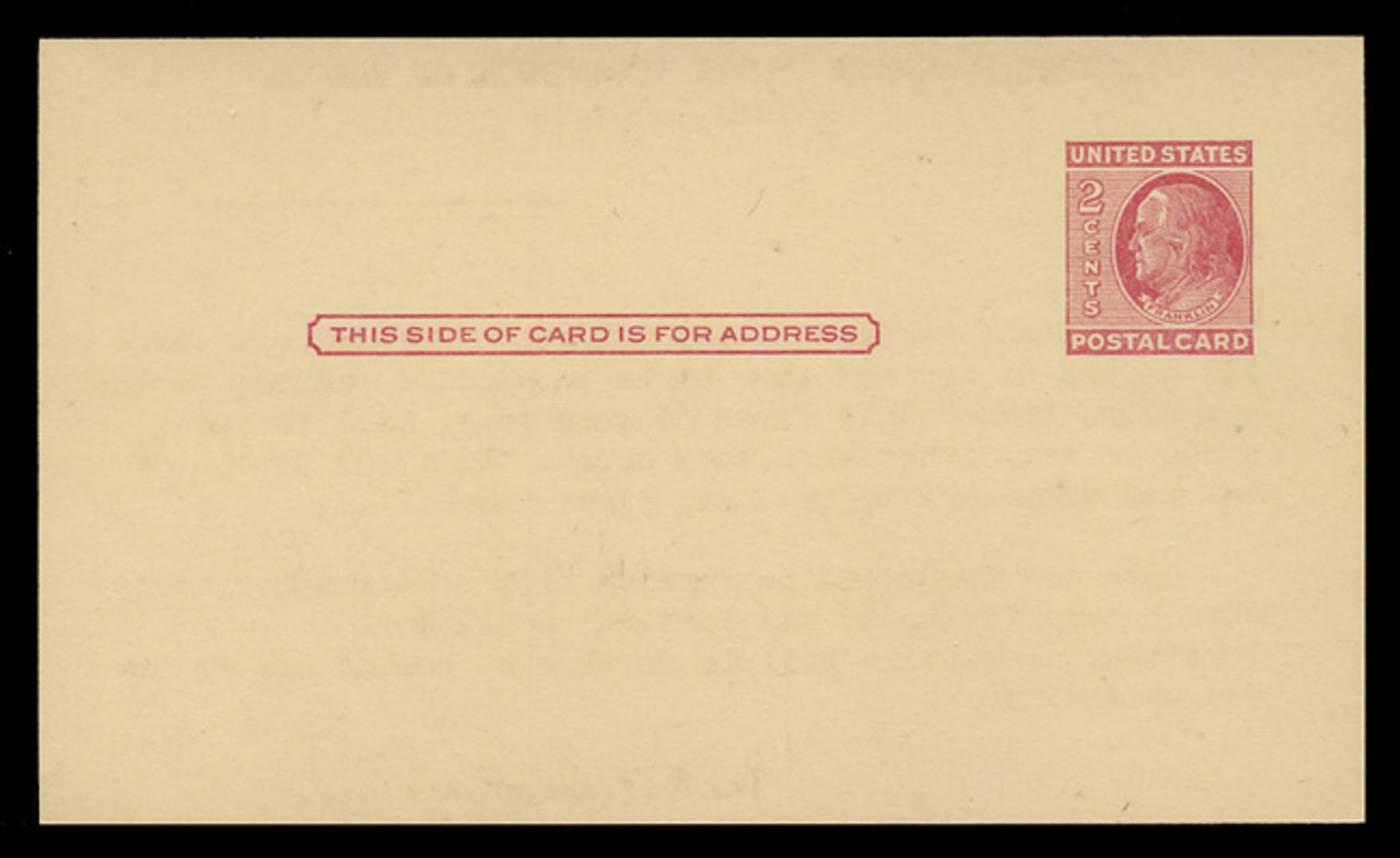 U.S. Scott # UX  38/UPSS #S54B, 1951 2c Benjamin Franklin, carmine rose on buff, Type 2 - Mint Face Postal Card (See Warranty)