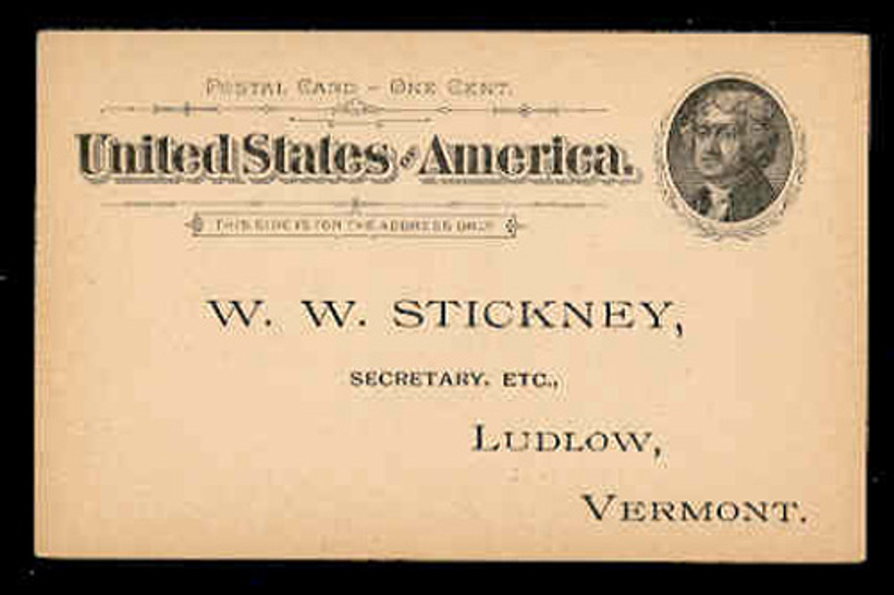 U.S. Scott # UX  12/S14, 1894 1c Thomas Jefferson, Flat Press, black on buff - Unused (Preprinted) Postal Card (See Warranty)