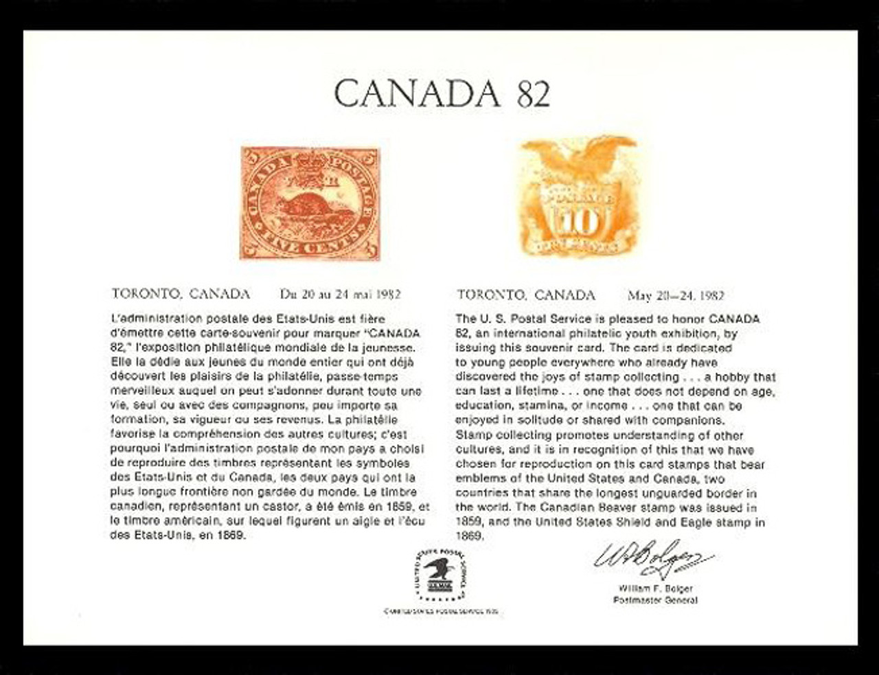 Brookman PS38/Scott SC76 1982 Canada '82 Souvenir Card