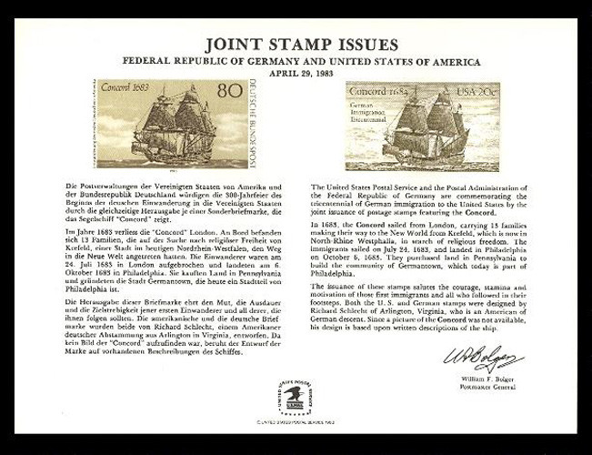 Brookman PS43/Scott SC82 1983 Joint German Issues Souvenir Card