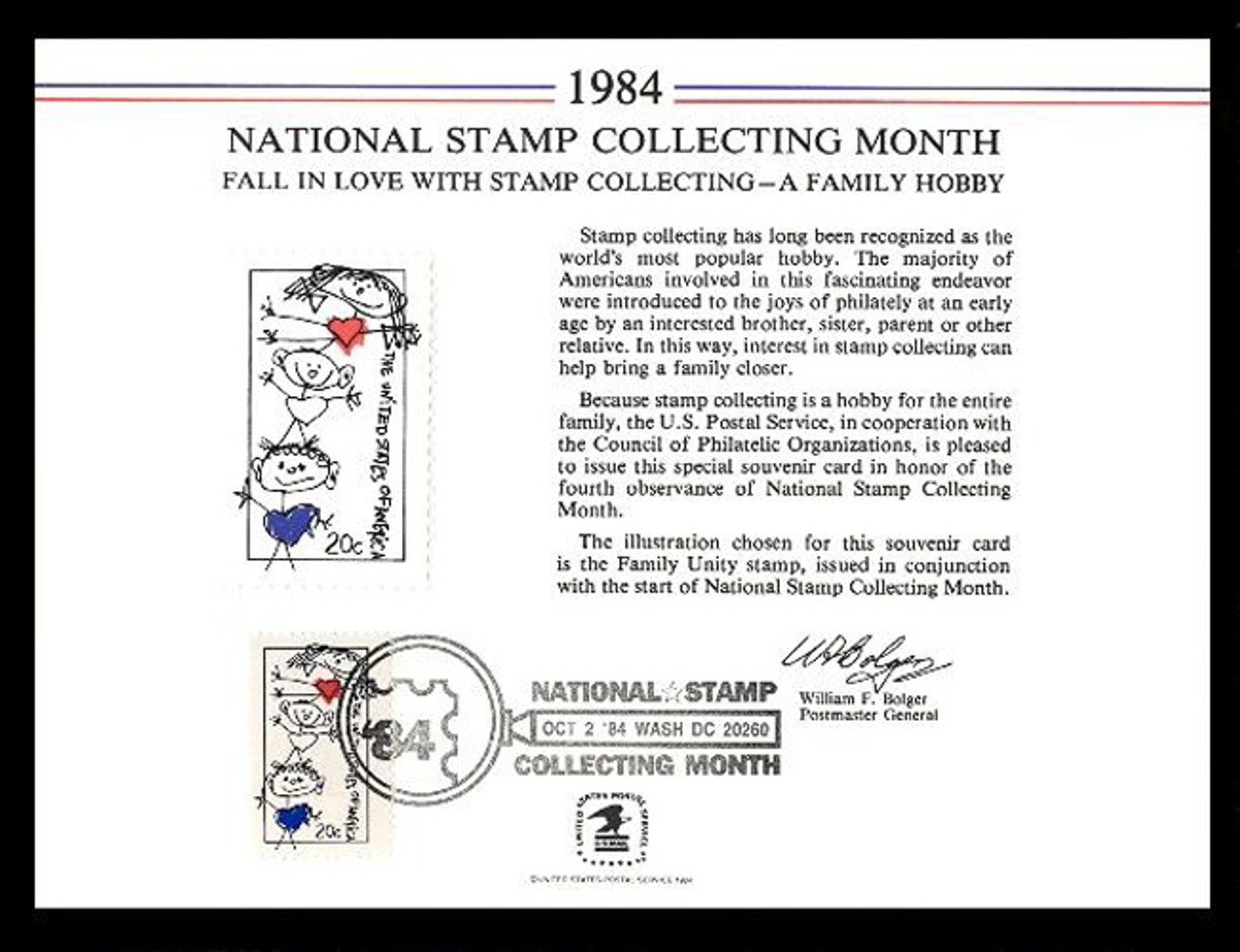 Brookman PS53/Scott SC98 1984 Stamp Collecting Month Souvenir Card
