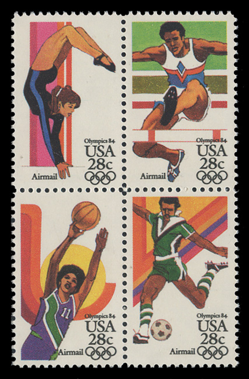 U.S. Scott # C 101 - 4, 1983 28c Summer Olympics, 1984 Issue (Block of 4)