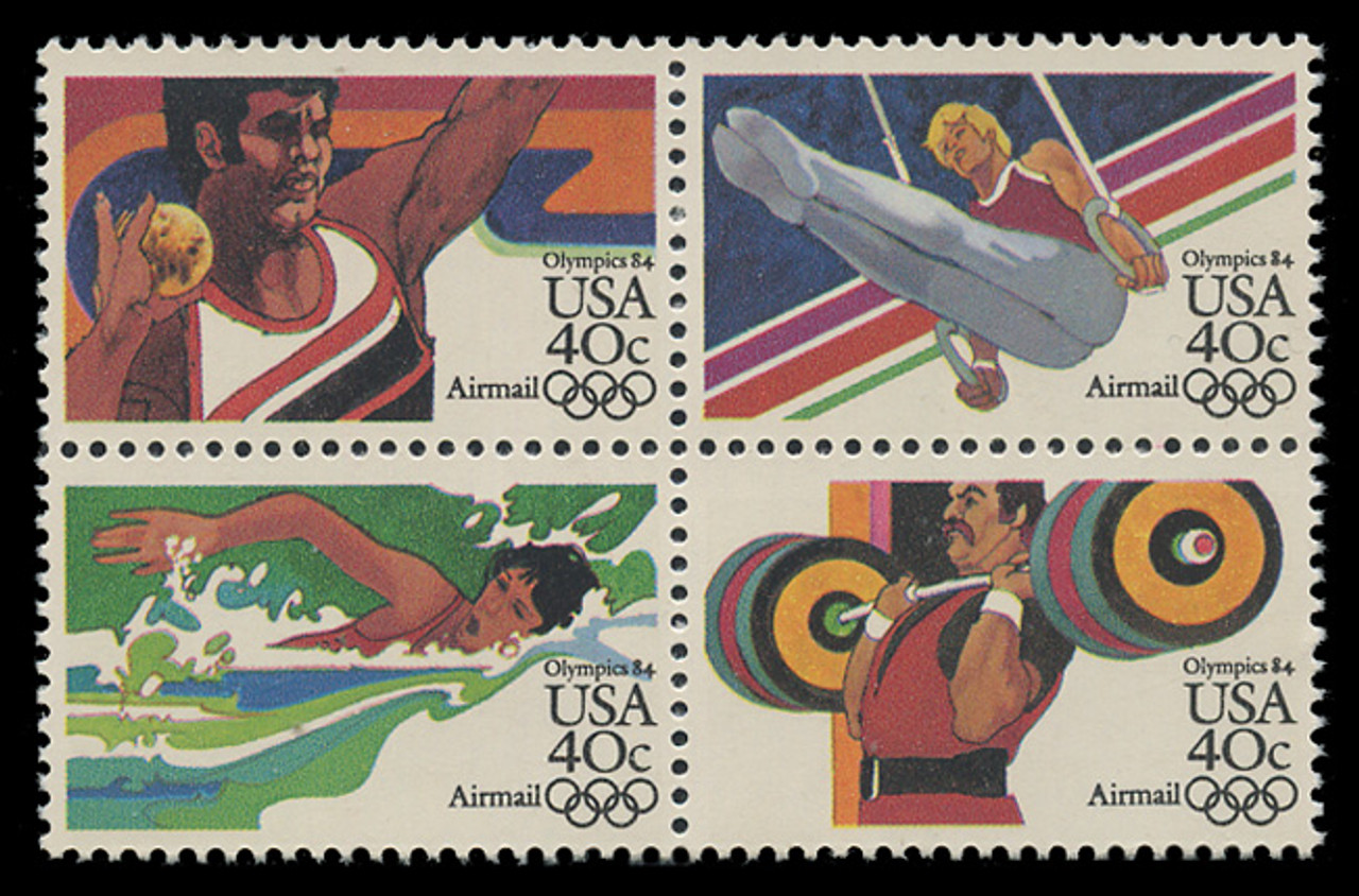 U.S. Scott # C 105 - 8, 1983 40c Summer Olympics, 1984 Issue (Block of 4) - Perf. 11.2 Bullseye