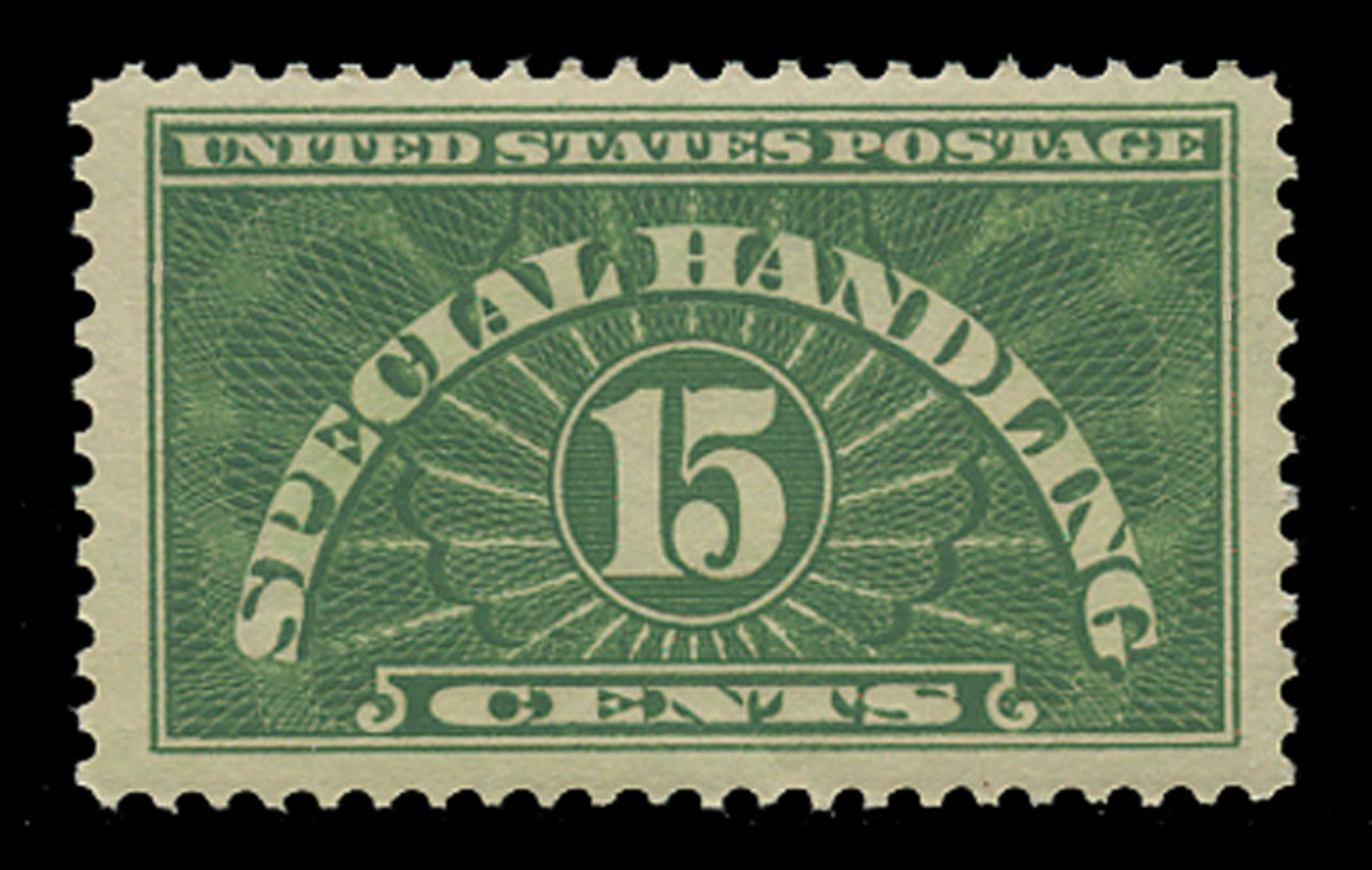 U.S. Scott # QE 2, 1928 15c Special Handling, Yellow Green - Wet Printing