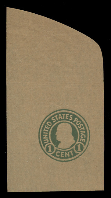 USA Scott # W 427, 1920 1c Franklin, Scott Die U92, green on glazed brown, Die 1 - Wrapper, Unfolded