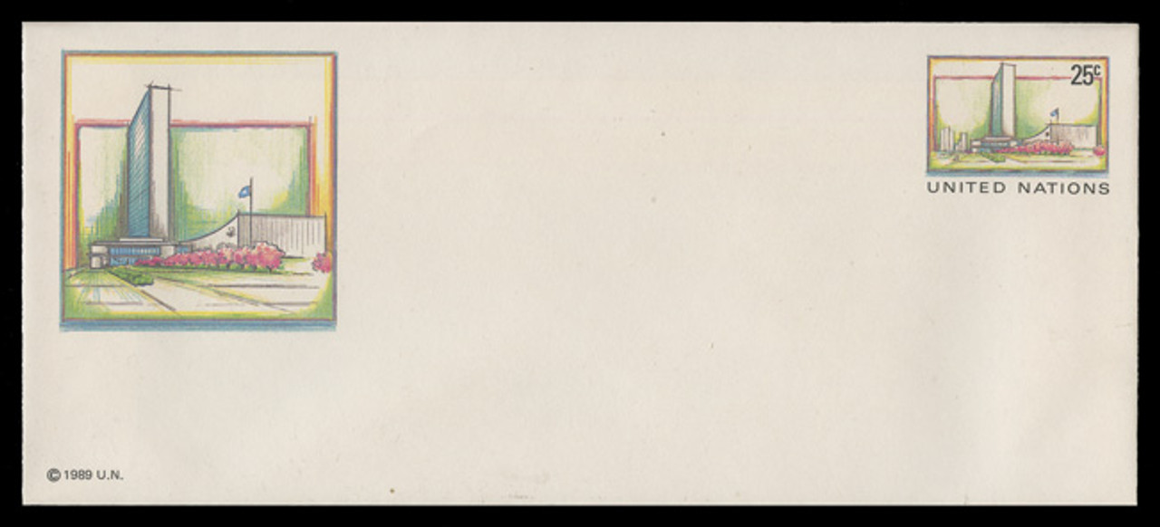 U.N.N.Y. Scott # U  8L, 1989 25c UNNY Headquarters - Mint Envelope, Large  Size