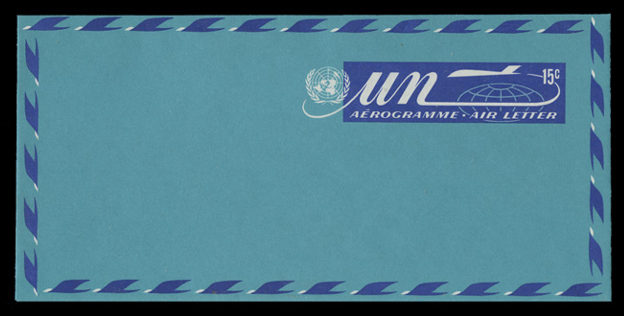 U.N.N.Y. Scott # UC  9, 1972 15c U.N. Emblem, Globe & Plane - Mint Air Letter Sheet, Folded