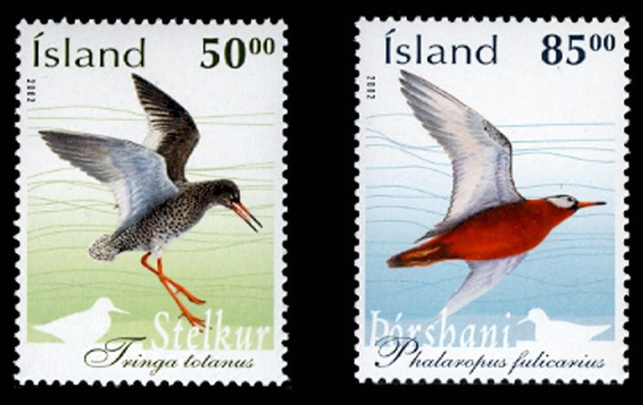 ICELAND Scott #  978-9, 2002 Birds - Tringa Iotanus, Phalaropus Fulicarius (Set of 2)