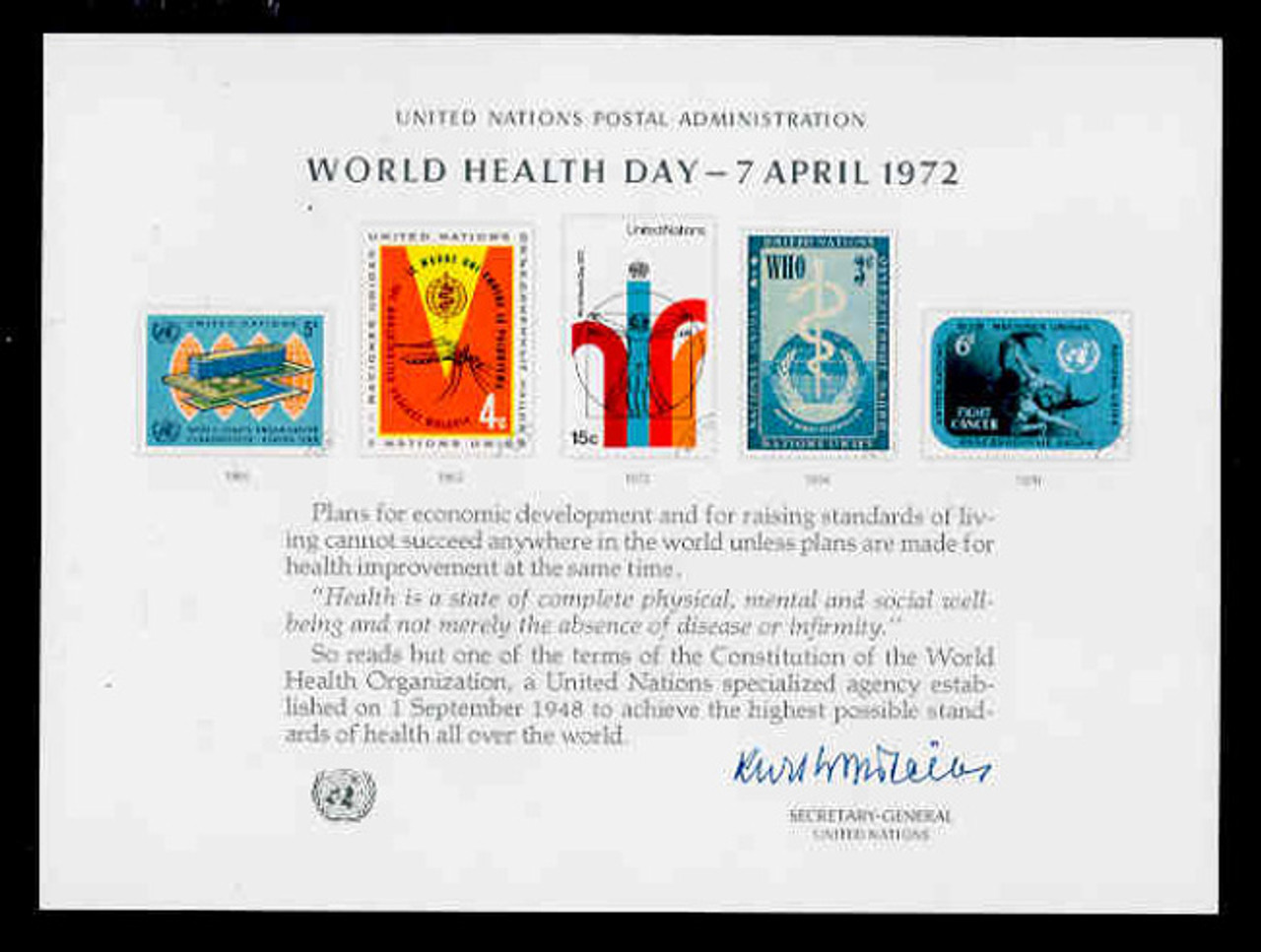 U.N. Souvenir Card #  1 - World Health Day, 1st Printing