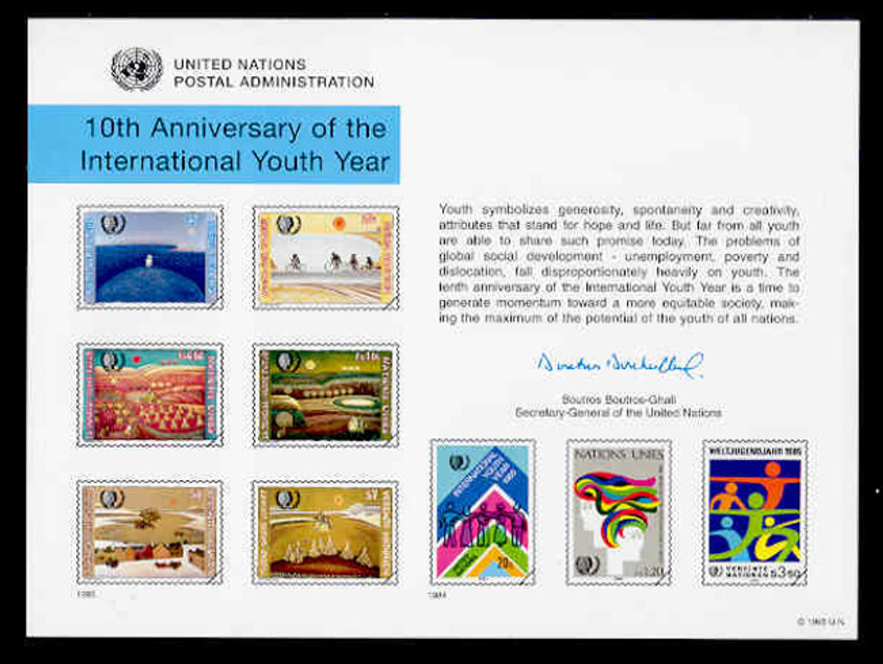 U.N. Souvenir Card # 48 - 10th Anniversary, Int'l Youth Year