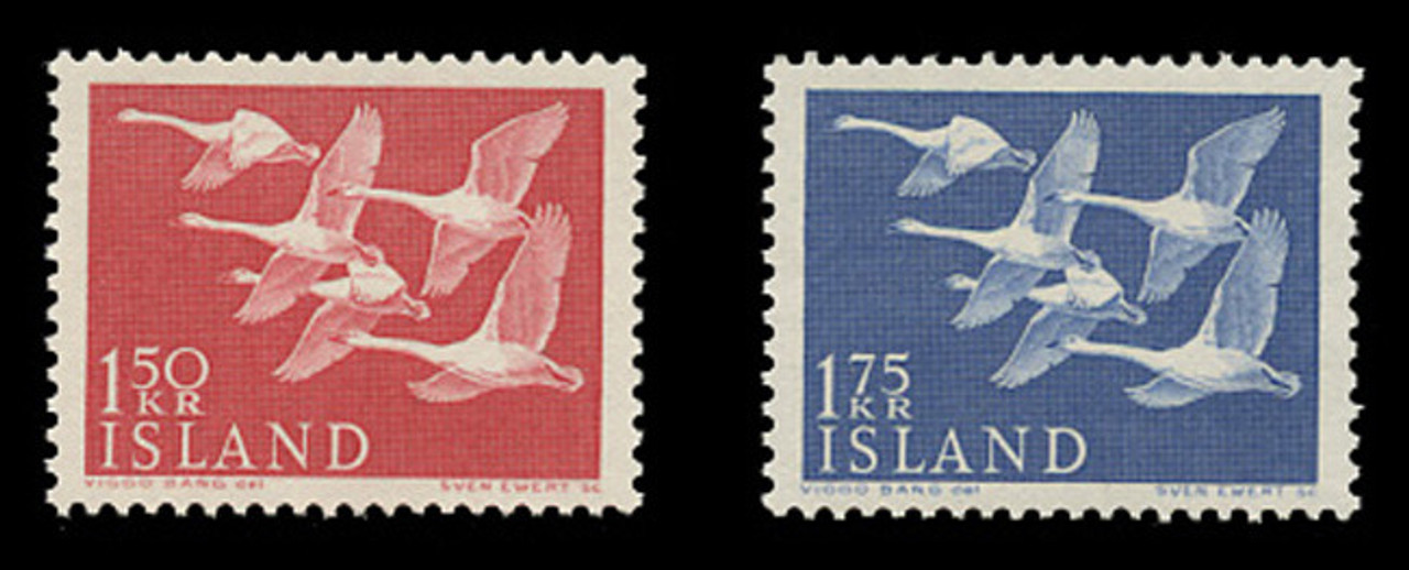 ICELAND Scott #  298-9, 1956 Northern Countries Issue - Whooper Swans (Set of 2)