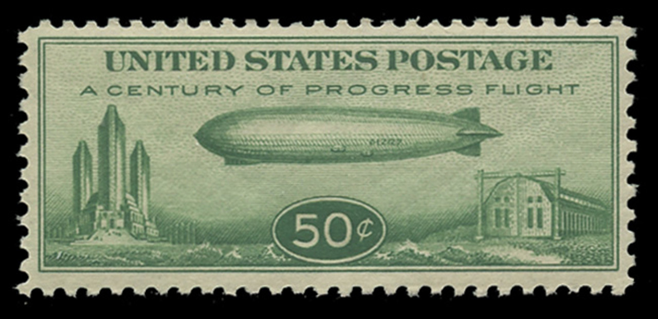 U.S. Scott # C  18, 1933 65c Century of ProgressZeppelin, green