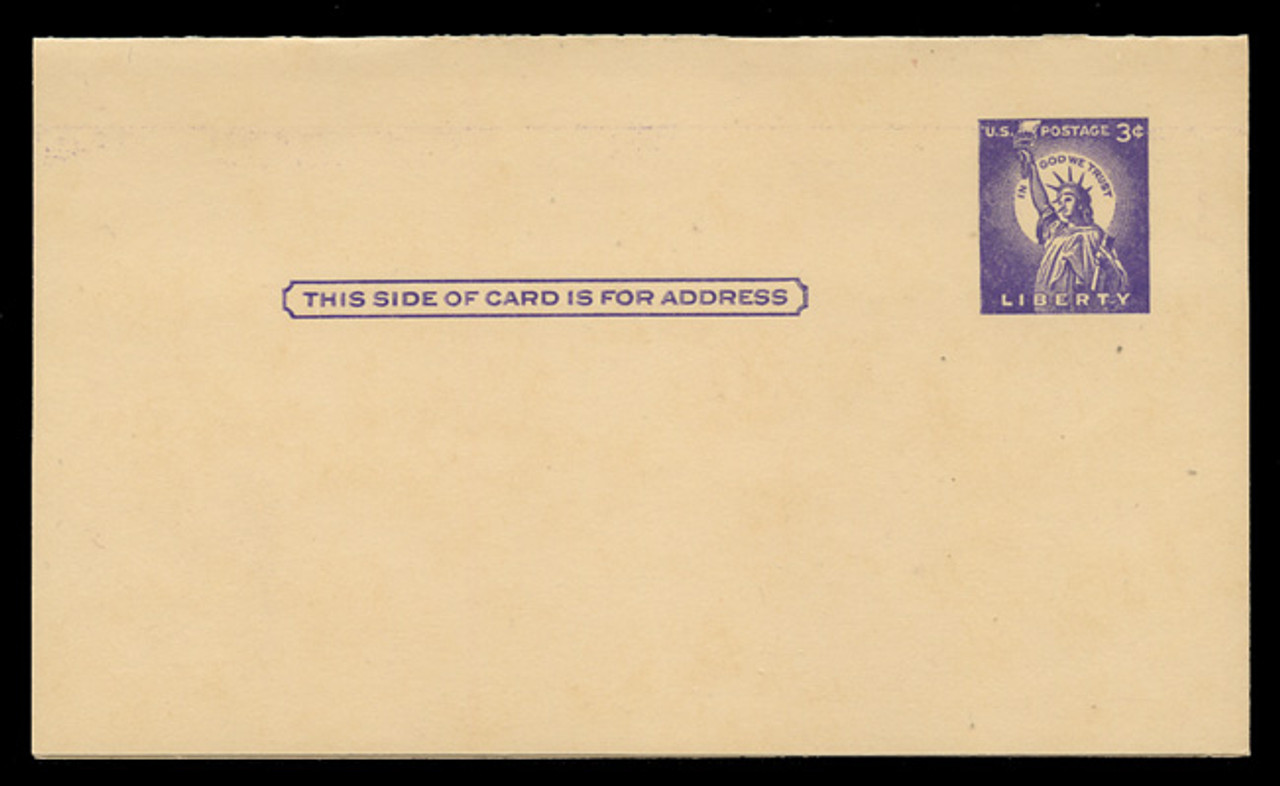 U.S. Scott # UY 17 Type 2, 1958 3c Statue of Liberty - Mint Message-Reply Card - FOLDED (See Warranty)