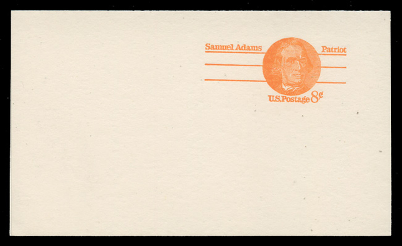 U.S. Scott # UY 24aFH/UPSS MR34bFH, 1973 6c Samuel Adams - Patriot Series - Mint Message-Reply Card, COARSE, FLUORESCENT (High Bright) PAPER - FOLDED