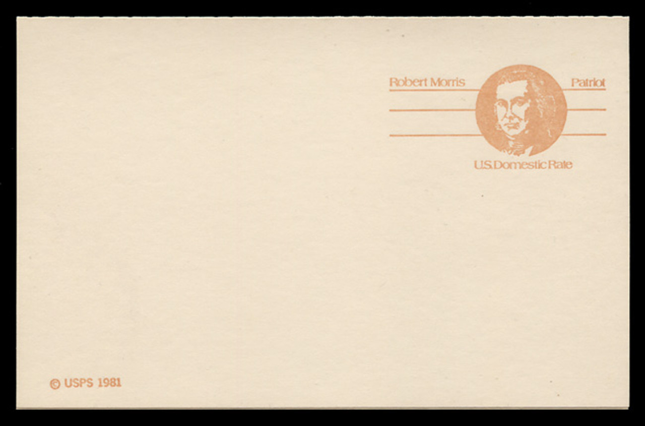 U.S. Scott # UY 33, 1981 (13c) Robert Morris - Patriot Series (Non-Denominated) - Mint Message-Reply Card - FOLDED