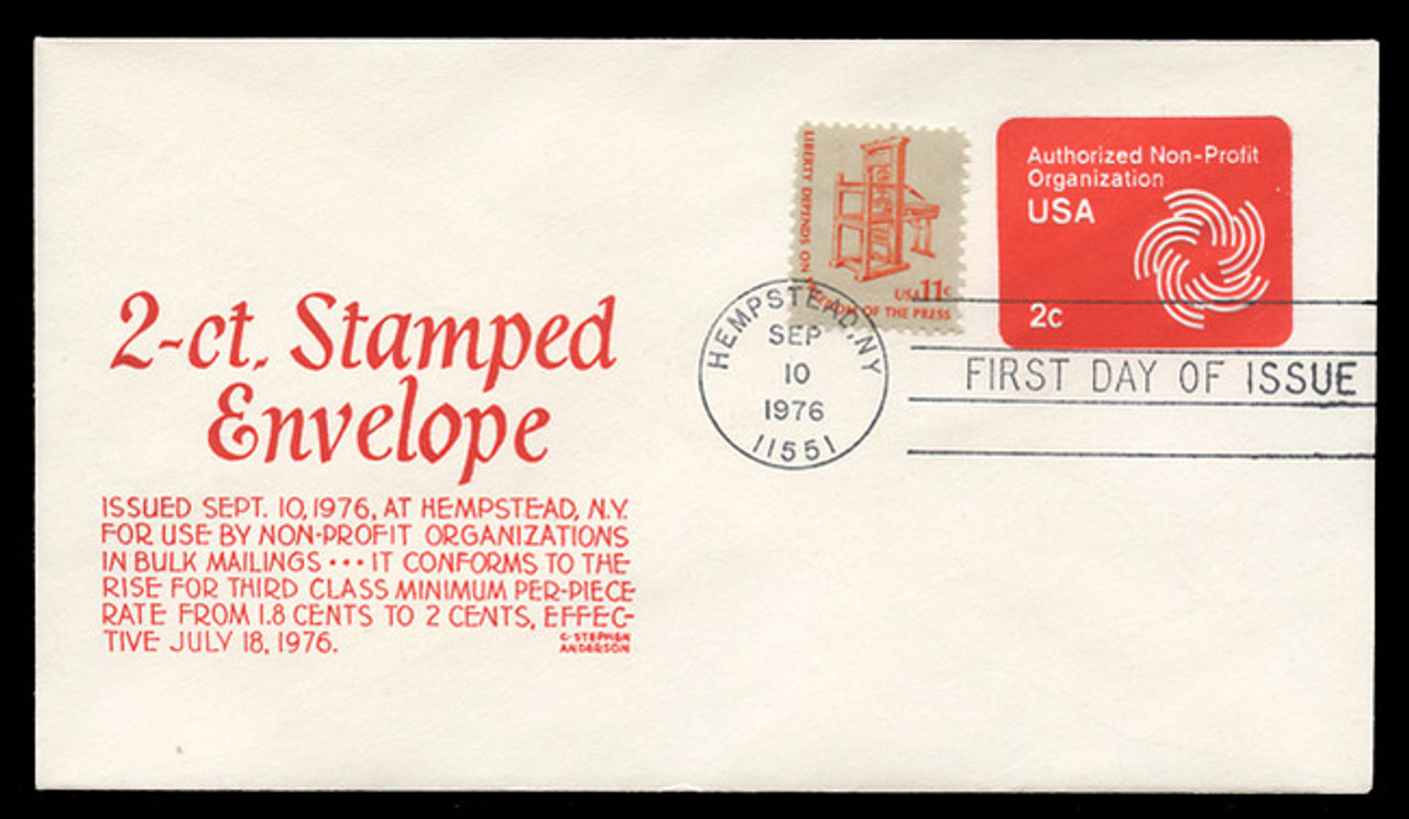 U.S. Scott #U577 2c Non-Profit Organization Envelope First Day Cover.  Anderson cachet, RED variety.