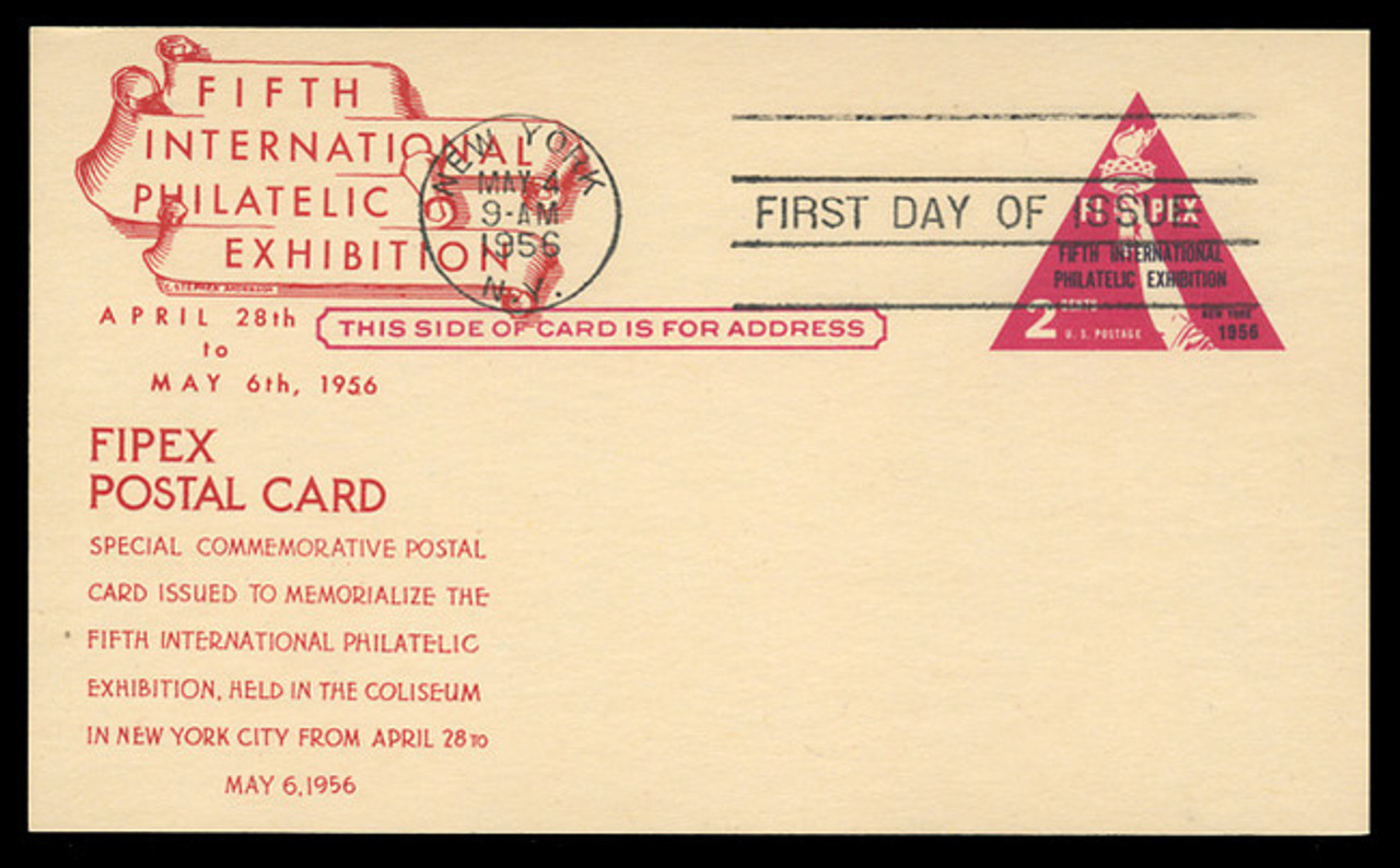 U.S. Scott #UX44 2c F.I.P.E.X. Postal Card First Day Cover.  Anderson cachet, RED variety.