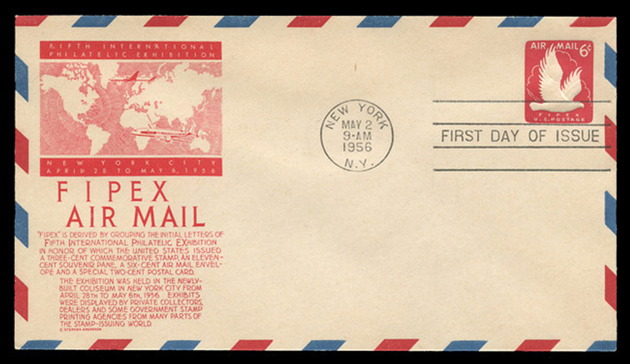 U.S. Scott #UC25 6c FIPEX - Eagle Envelope First Day Cover.  Anderson cachet, RED variety.