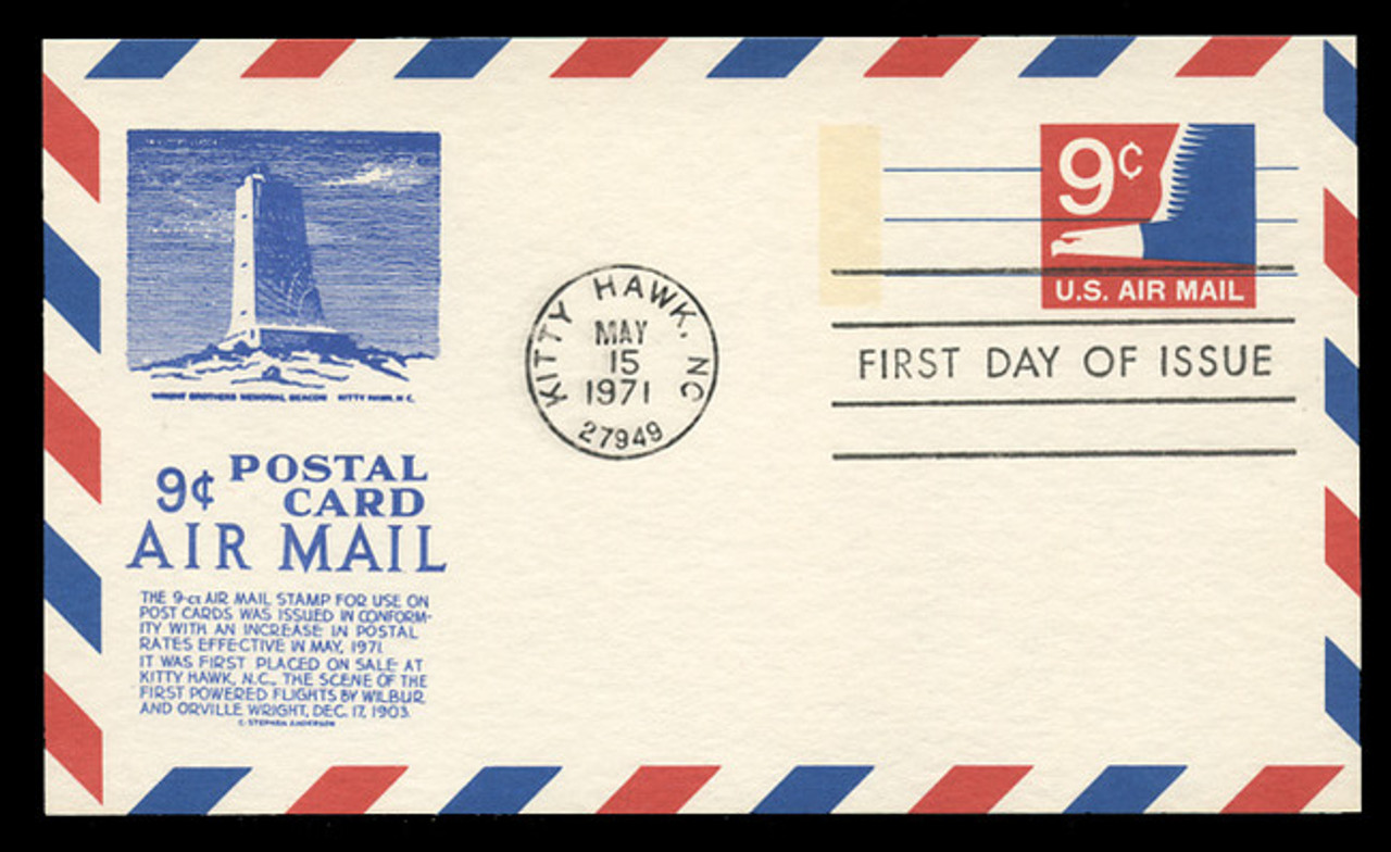 U.S. Scott #UXC10 9c Eagle Postal Card First Day Cover.  Anderson cachet, BLUE variety.