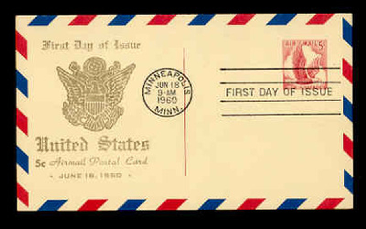 U.S. Scott #UXC 3v 5c Eagle Postal Card First Day Cover.  Broken Line Variety.  Ed Hacker (Centennial) cachet.