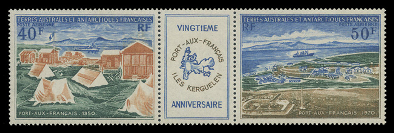 FSAT Scott # C  25a, 1971 Port-aux-Francais - 20th Anniversary (C24-5 Pair + Label)