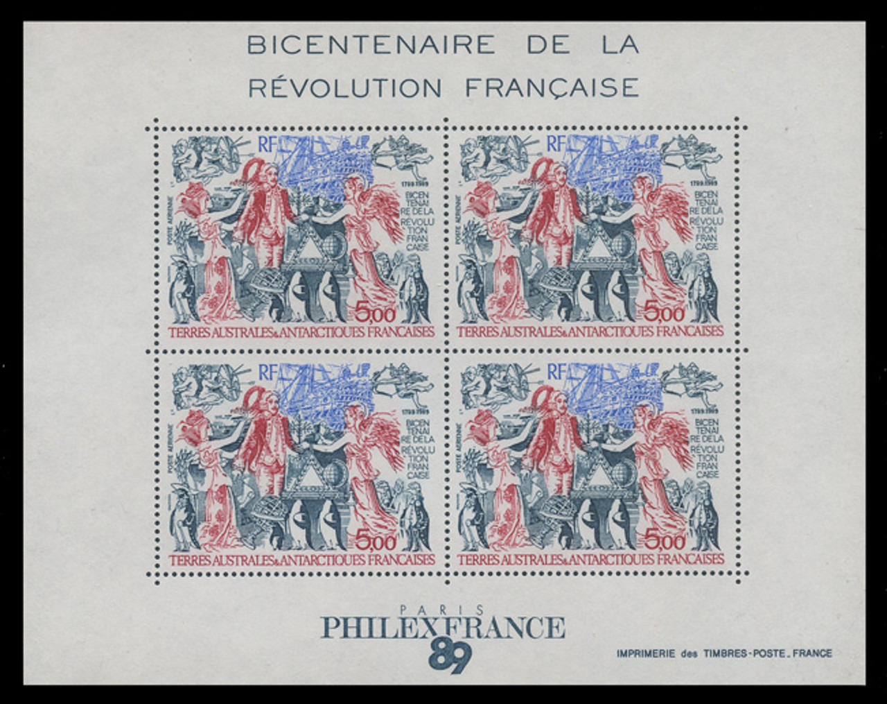 FSAT Scott # C 107, 1989 French Revolution Bicentennial - SOUVENIR SHEET of 4