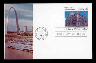 U.S. Scott #UX 97 13c Old St. Louis P.O. Postal Card First Day Cover.  Sarzin Quadrocolorplus cachet.