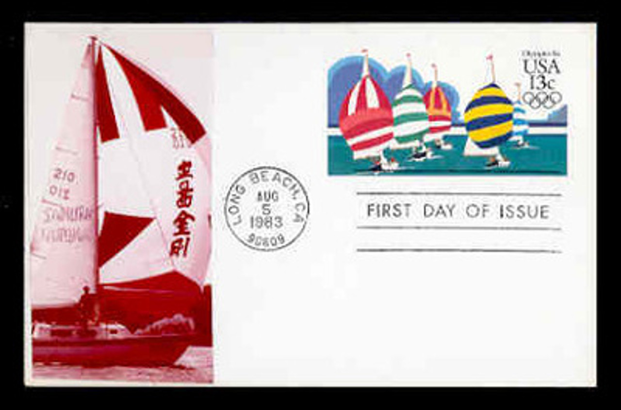 U.S. Scott #UX100 13c Olympics - Yachting Postal Card First Day Cover.  Sarzin Quadrocolorplus cachet.