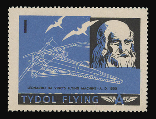 Tydol Flying "A" Poster Stamps of 1940 - # 1, Leonardo da Vinci's Flying Machine - 1500
