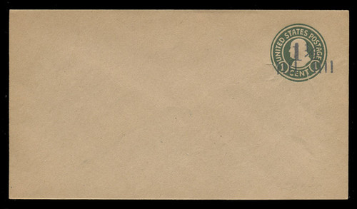 USA Scott # U 499/10, UPSS 3163/UNWMKD, 1925 1 1/2c (Type 8 Sch) on 1c (U424) Franklin, green on manila, Die 1 - Mint (See Warranty)