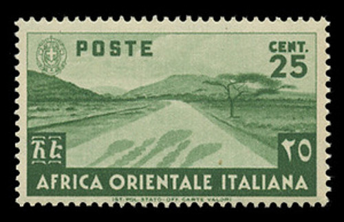 ITALIAN EAST AFRICA Scott #  7, 1938 25c green Desert Road