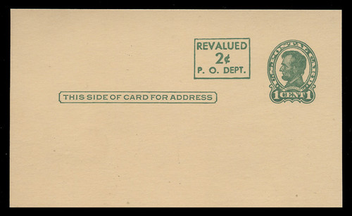 USA Scott # UX  42/UPSS #S59aH3-3, 1952 2c on 1c Abraham Lincoln (UX28), green on buff, Head 3, Surcharge 3 - Mint Postal Card