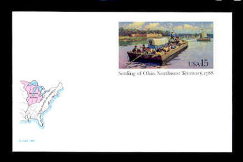 U.S. Scott # UX 124, 1988 15c Settling of Ohio, Northwest Territory, 1788 - Mint Postal Card, DULL PAPER