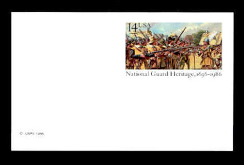 U.S. Scott # UX 114, 1986 14c National Guard Heritage, 1636 - Mint Postal Card, DULL PAPER