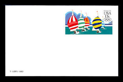 U.S. Scott # UX 100, 1983 13c Summer Olympics - Yachting - Mint Postal Card, DULL PAPER