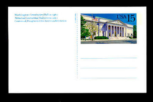 U.S. Scott # UX 151, 1990 15c Constitution Hall, Washington D.C. - Mint Picture Postal Card