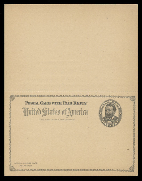 USA Scott # UY  1  Sep. 5, 1895 1c Grant (WITH Frame) - Mint Message-Reply Card - UNFOLDED (See Warranty)