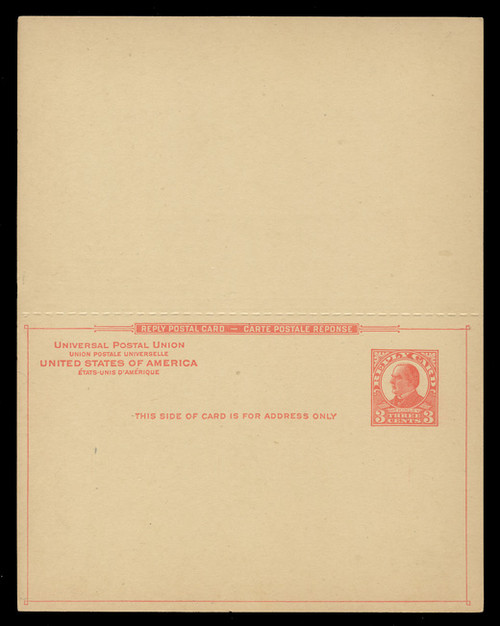 USA Scott # UY 12  Sep. 1, 1926 3c McKinley - Mint Message-Reply Card - UNFOLDED (See Warranty)