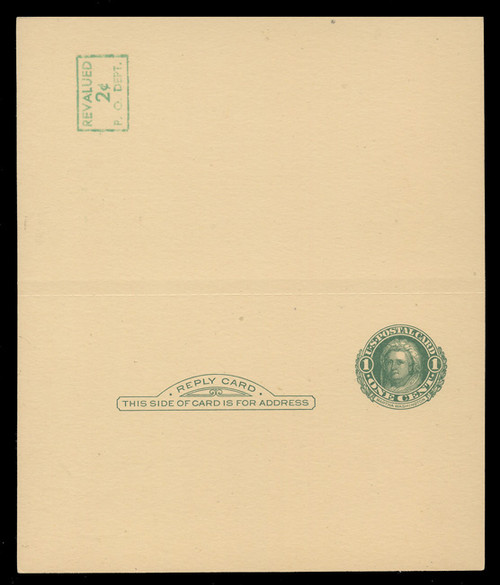 USA Scott # UY 14/UPSS #MR23-1X, 1952 2c on 1c Washington (Green) - Mint Message-Reply Card - UNFOLDED (See Warranty)