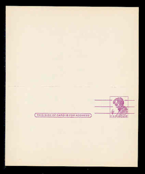 USA Scott # UY 18  T2, 1962 4c Abraham Lincoln, Precancelled - Mint Message-Reply Card - UNFOLDED (See Warranty)