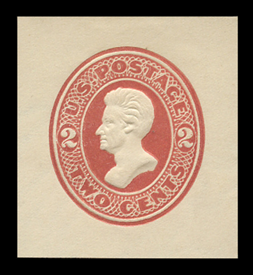 USA Scott # U 142, 1874-86 2c Jackson, Scott Die U40, vermilion on white - Mint Cut Square